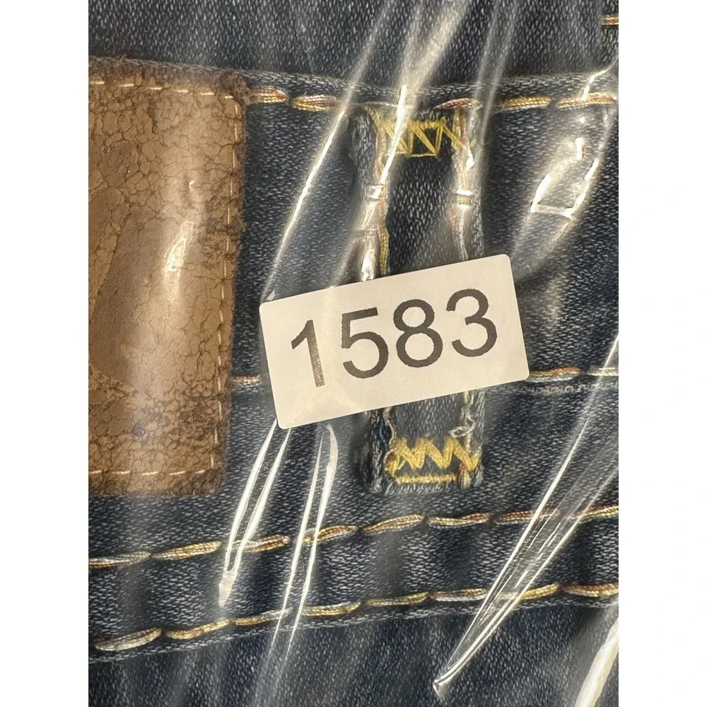 TRUE RELIGION Jeans Mens 36x33 Straight Leg Blue Denim Yellow Stitching